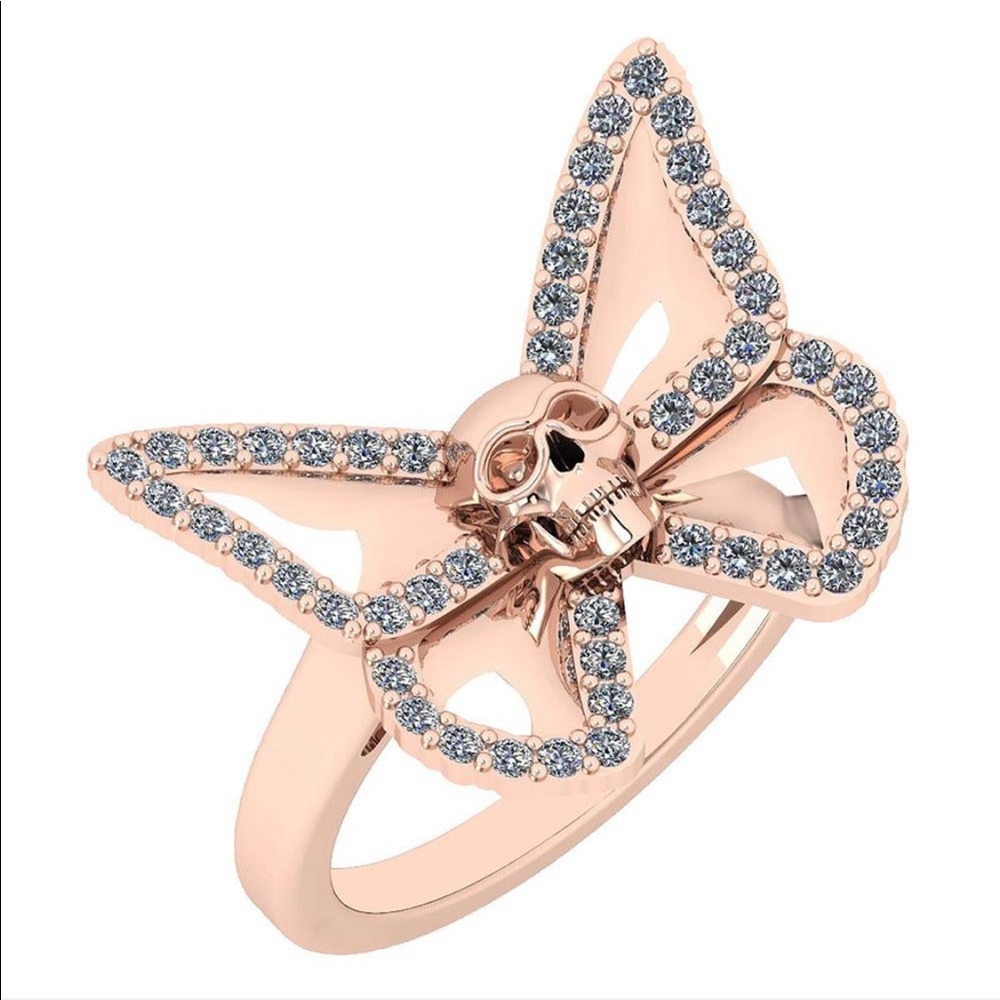 14k Rose Gold Skull Butterfly Ring